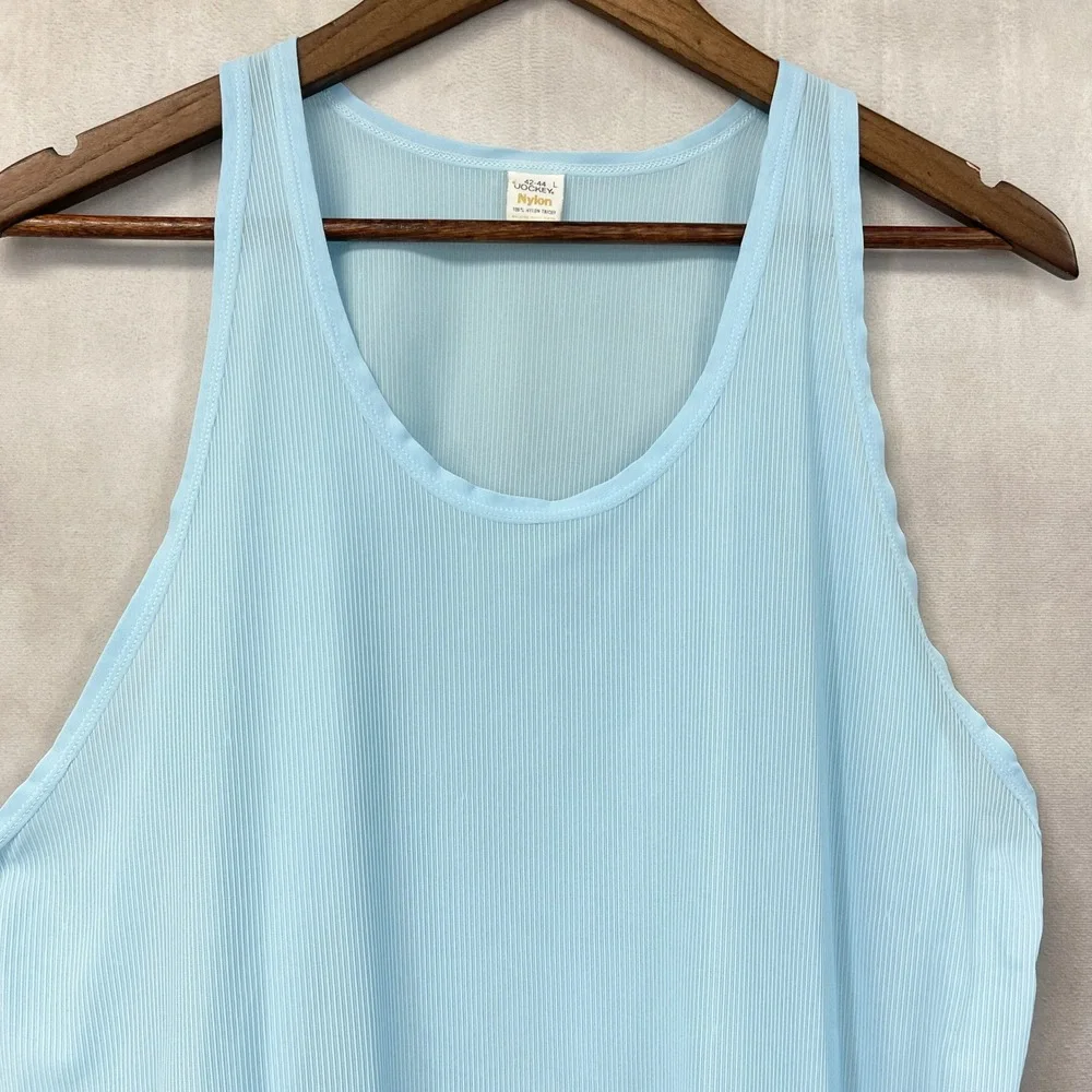 Vintage Jockey Tank Top Mens L Blue Nylon Tricot Ribbed Undershirt Minimalist